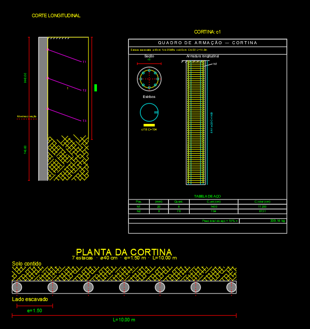 Cortina de estacas — DXF
